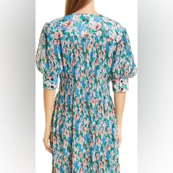 GANNI floral print smocked plisse georgette mini dress - Picture 6 of 7